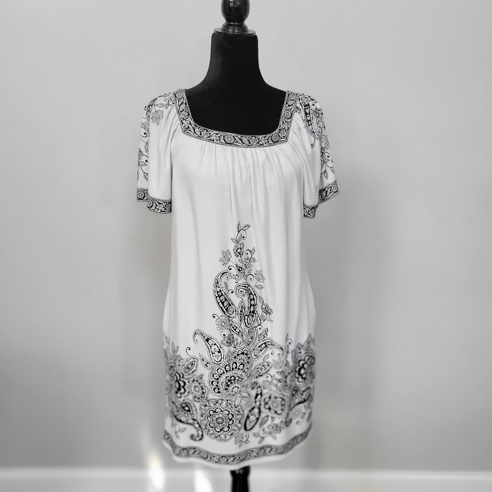 London Times Off-White and Black Dress 8